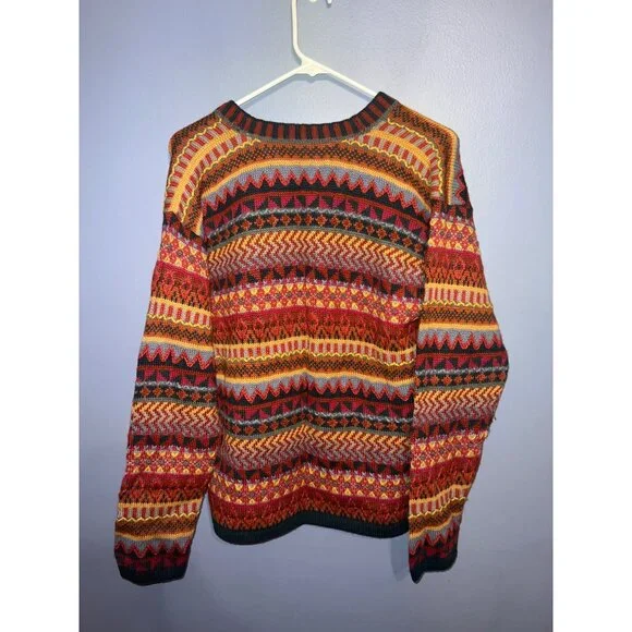 Vintage‎ The Peruvian Collection Multi Colored V-Neck Cardigan SZ L 100% Alpaca